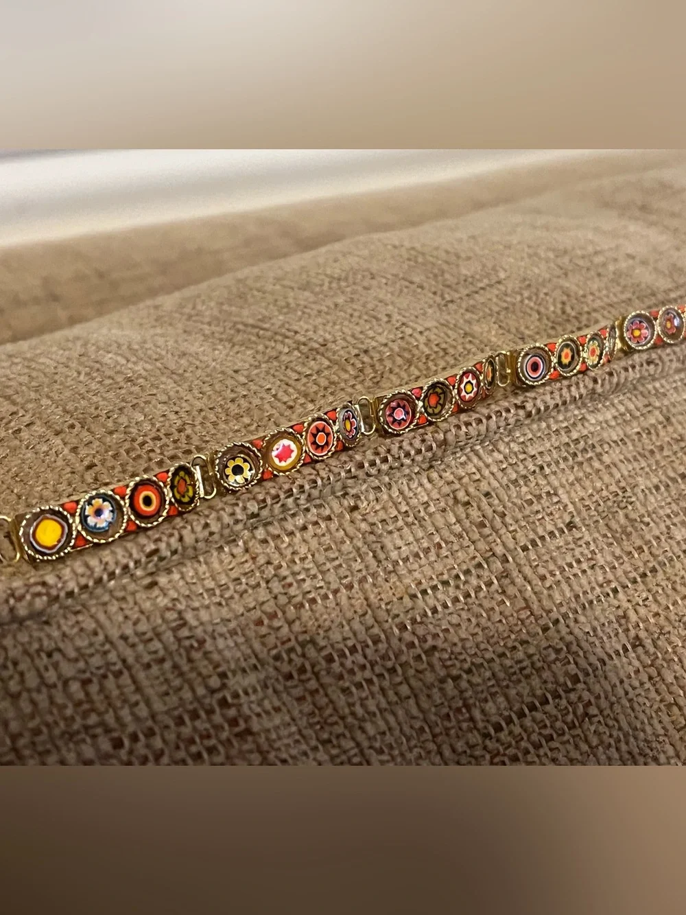 Vintage Italian Micro Mosaic Millefiori Panel Link Bracelet Gold Tone